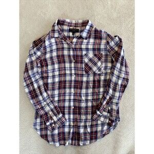 Banana Republic Shirt Women's Medium Flannel Button-Up Plaid Boyfriend Fit Blue